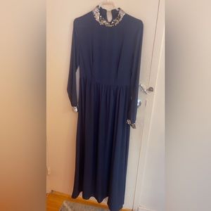 Maxi long sleeve navy blue sequence dress